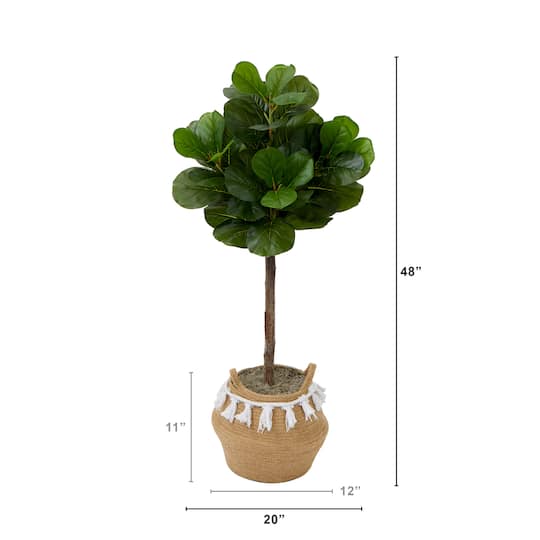 4ft. Artificial Fiddle Leaf Fig Tree with Handmade Jute & Cotton Basket with Tassels